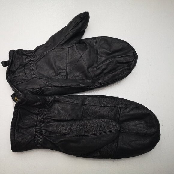 Paris Ladies Size Medium Black Genuine Leather Fleece Lined Mitts - Picture 5 of 5